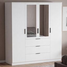 Vida Designs Trega White 4 Door 3 Drawer Mirrored Wardrobe - thumbnail 1