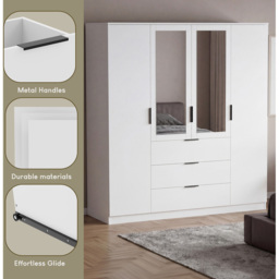 Vida Designs Trega White 4 Door 3 Drawer Mirrored Wardrobe - thumbnail 4