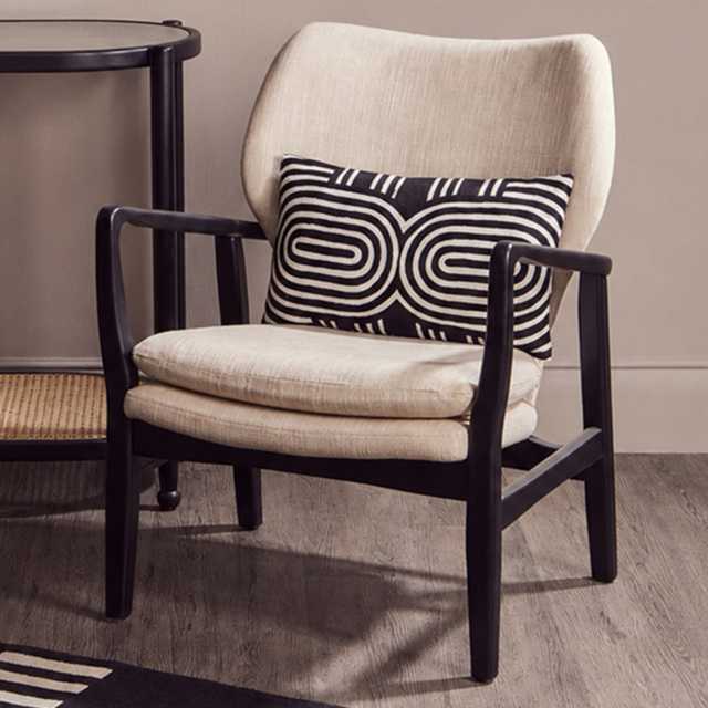 Premier Housewares Stockholm Beige and Black Wooden Frame Chair - image 1