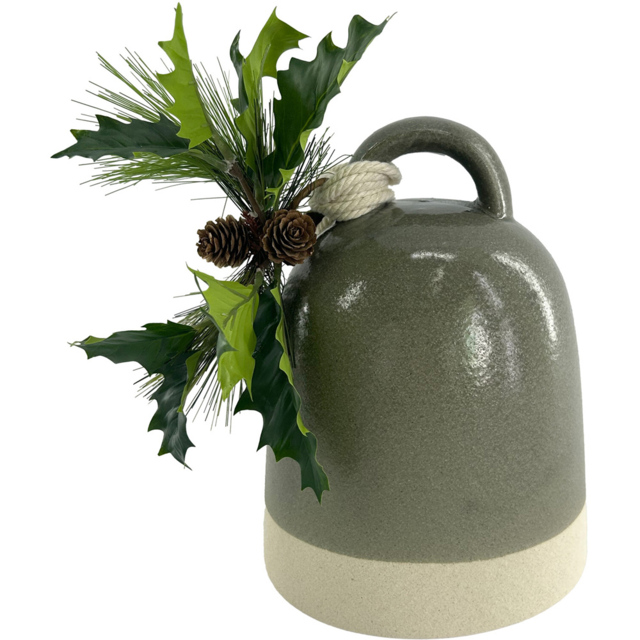 Mistletoe Cottage Sage Green Ceramic Christmas Bell - image 1