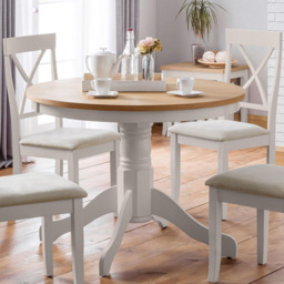 Julian Bowen Davenport 4 Seater Round Pedestal Dining Table Oak and Elephant Grey - thumbnail 1