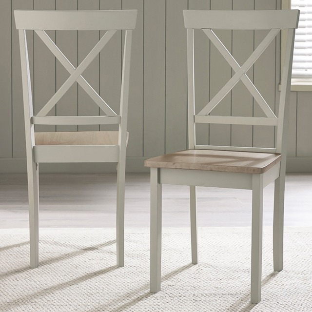 Furniturebox Marros Whitewashed and Light Grey Solid Wood Crossback Dining Chair Set of 2 - image 1