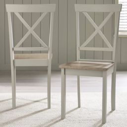 Furniturebox Marros Whitewashed and Light Grey Solid Wood Crossback Dining Chair Set of 2 - thumbnail 1