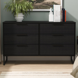 Crowndale Fluted 6 Drawer Black Ash Wide Chest of Drawers Ready Assembled - thumbnail 1