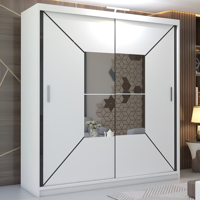 M N Furniture Nicle 2 Door White Mirrored Sliding Wardrobe 180cm - image 1