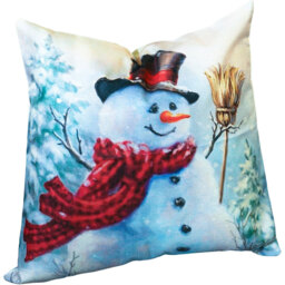 Xmas Haus Snowman with Brush Square Christmas Cushion 45 x 45cm - thumbnail 1