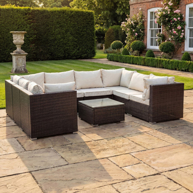 Artemis Home Oliena 6 Seater Brown Rattan U-Shaped Modular Garden Furniture Set - image 1
