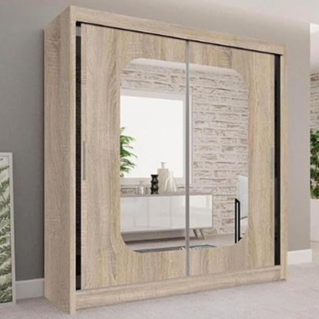 Sliding Wardrobes 4U Marika Oak 2 Door Mirror Wardrobe with Shelves and Hanging Rails - image 1