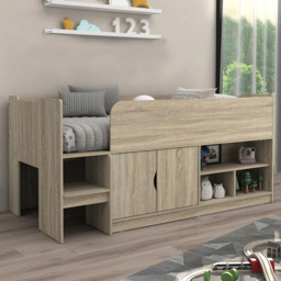 Kidsaw Oak 3 Shelf 2 Door Mid Sleeper Bed