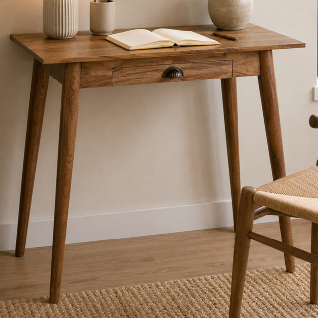 Artisan Furniture Mini Oak Single Drawer Nordic Style Mango Wood Writing Desk - image 1