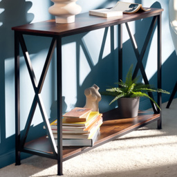 tectake Tacoma Single Shelf Dark Rustic Wooden Console Table with Side X Braces