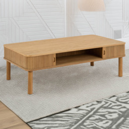 Florence Langley 3 Shelf Oak Coffee Table with Sliding Door