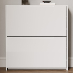 GFW 2 Tier White High Gloss Narrow Shoe Cabinet