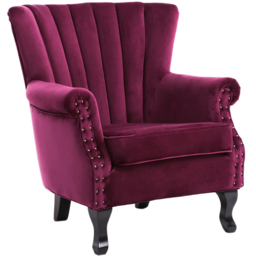 Living and Home Wine Red Velvet Wingback Armchair with Studs - thumbnail 2