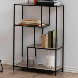 Florence Seaford 3 Shelf Oak and Black Metal Asymmetrical Bookcase