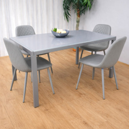 Kosy Koala 4 Seater Glass Faux Leather Gem Pattern Dining Set Grey