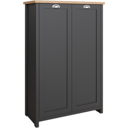 GFW Lancaster Black and Oak 2 Door Tall Shoe Cabinet - thumbnail 2