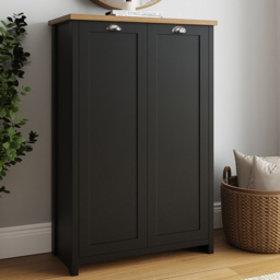 GFW Lancaster Black and Oak 2 Door Tall Shoe Cabinet