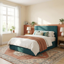 FWStyle Sollom Teal Double Upholstered Lift-Up Ottoman Bed Frame with Ribbed Headboard - thumbnail 3