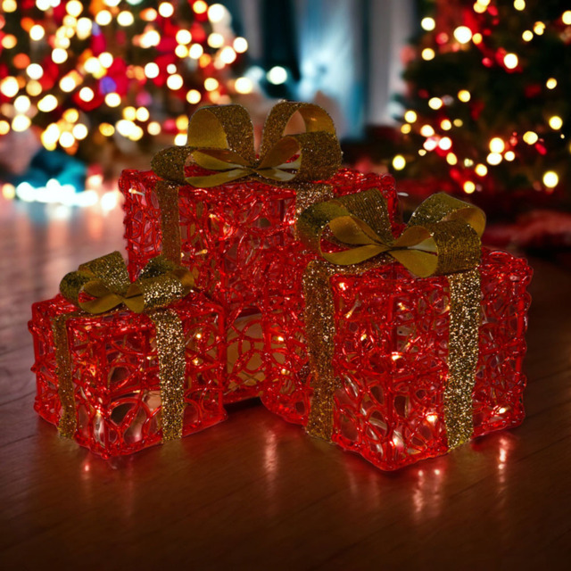 Xmas Haus 3 Piece Red LED Outdoor Presents Christmas Decoration - image 1