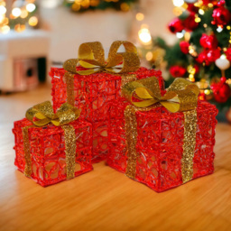 Xmas Haus 3 Piece Red LED Outdoor Presents Christmas Decoration - thumbnail 3
