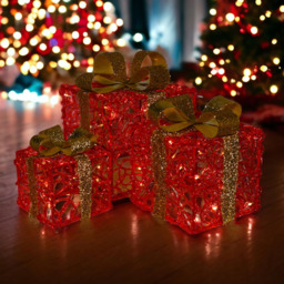 Xmas Haus 3 Piece Red LED Outdoor Presents Christmas Decoration - thumbnail 1