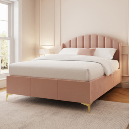 GFW Pettine King Size Blush Pink End Lift Ottoman Bed with Winged Headboard