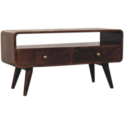Artisan Furniture California Walnut 2 Drawer Single Shelf Solid Wood Curved Media Unit - thumbnail 4