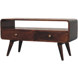 Artisan Furniture California Walnut 2 Drawer Single Shelf Solid Wood Curved Media Unit - thumbnail 2