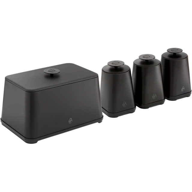 Swan Stealth EEJB279 Black Bread Bin with 3 Piece Canister Set - image 1