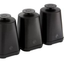 Swan Stealth EEJB279 Black Bread Bin with 3 Piece Canister Set - thumbnail 3