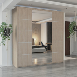 M N Furniture Osaka 2 Door Oak Mirrored Panel Sliding Wardrobe 203cm - thumbnail 4