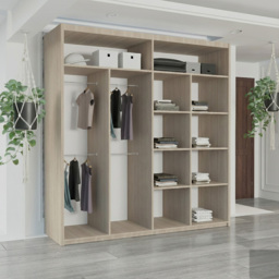 M N Furniture Osaka 2 Door Oak Mirrored Panel Sliding Wardrobe 203cm - thumbnail 3
