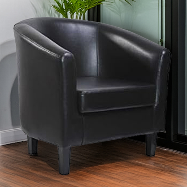 Faux Leather Black Tub Arm Chair - image 1