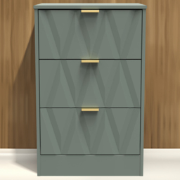 Crowndale Las Vegas 3 Drawer Reed Green Bedside Table Ready Assembled