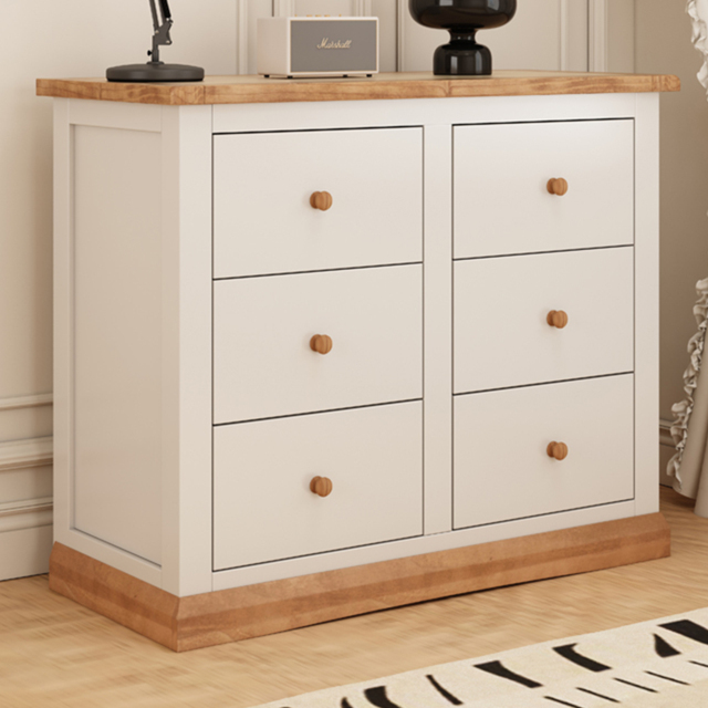 Cabinet Bits Trevi 6 Drawer Off White Chest of Drawers with Wooden Knob - image 1
