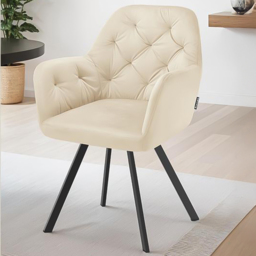 tectake Lucia Quilted Pattern Cream Velvet Swivel Armchair Set of 2