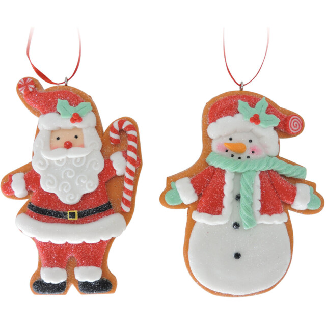 Single Candy Cane Lane Iced Santa or Snowman Hanging Christmas Decoration in Assorted styles - image 1