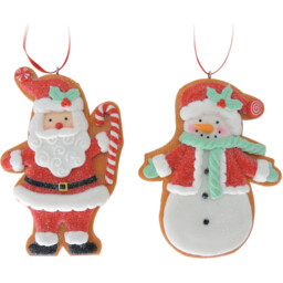 Single Candy Cane Lane Iced Santa or Snowman Hanging Christmas Decoration in Assorted styles - thumbnail 1