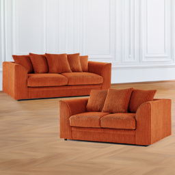 Luxor 5 Seater Orange Jumbo Cord Fabric Sofa Set with Scatter Back