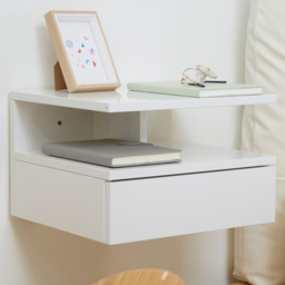 Portland Single Drawer Gloss White Wall Mounted Bedside Table Set of 2 - thumbnail 1