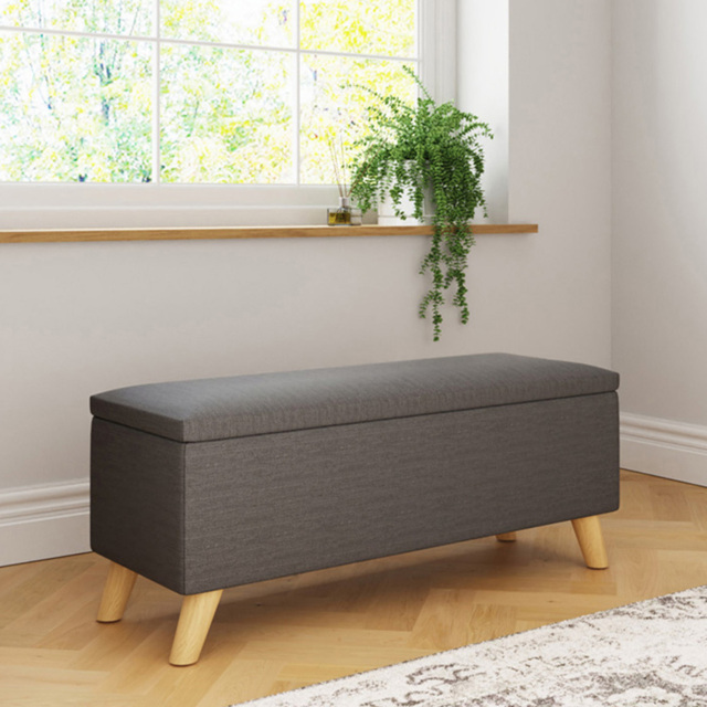 GFW Secreto Charcoal Grey Hopsack Fabric Ottoman Storage Bench - image 1