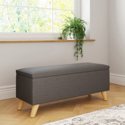 GFW Secreto Charcoal Grey Hopsack Fabric Ottoman Storage Bench