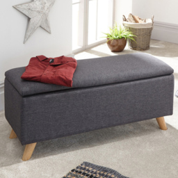 GFW Secreto Charcoal Grey Hopsack Fabric Ottoman Storage Bench