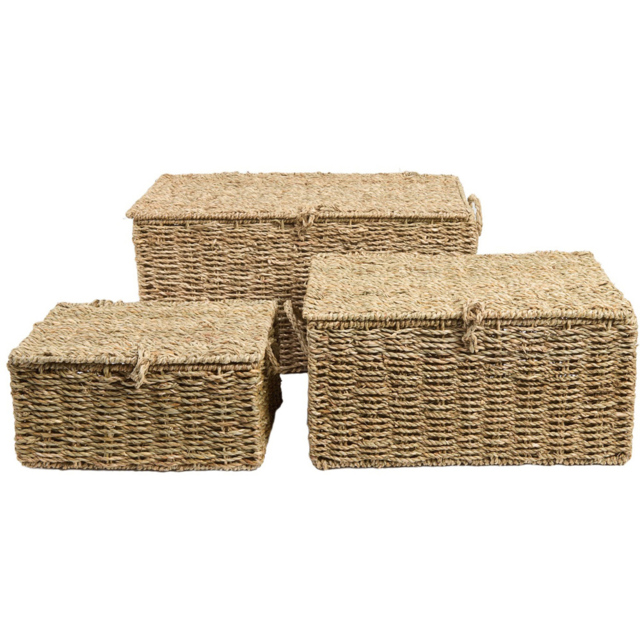 Set of 3 Seagrass Woven Storage Trunks Natural - image 1