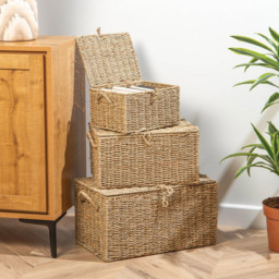 Set of 3 Seagrass Woven Storage Trunks Natural - thumbnail 2
