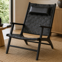 Premier Housewares Kendari Black Leather Woven Chair