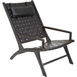 Premier Housewares Kendari Black Leather Woven Chair - thumbnail 2