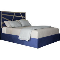 Arabella Blue Double Velvet Upholstered Metal Bed Frame with Panelled Headboard - thumbnail 2