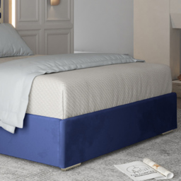 Arabella Blue Double Velvet Upholstered Metal Bed Frame with Panelled Headboard - thumbnail 4